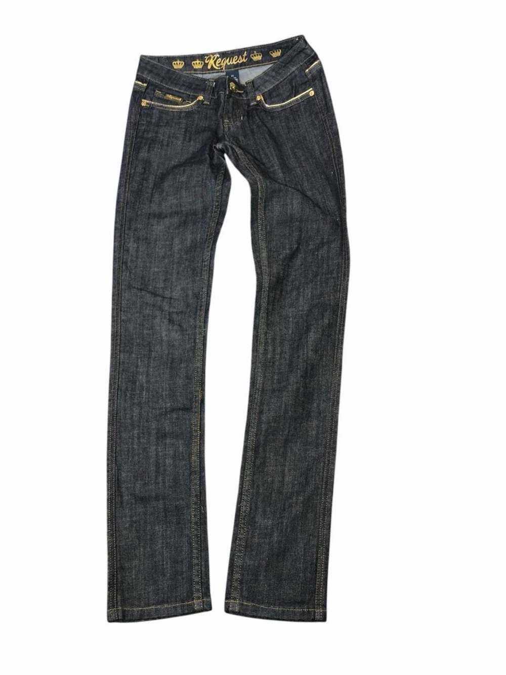 Request dark wash low rise denim jeans vintage 2000s Y2K McBling indie sleaze